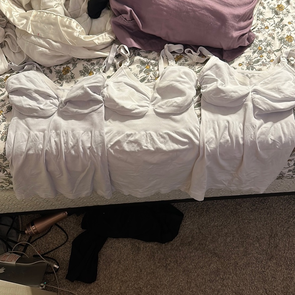 3 white nursing tanks, 1 white nursing bra